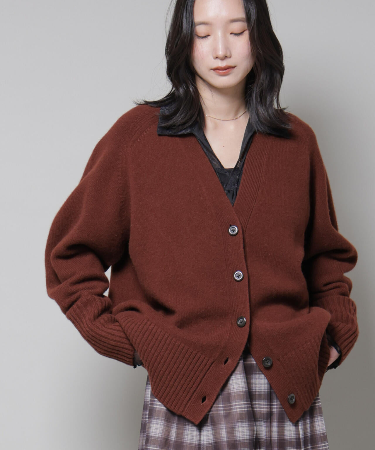 AQUA ウール カシミヤ Vネック カーディガン