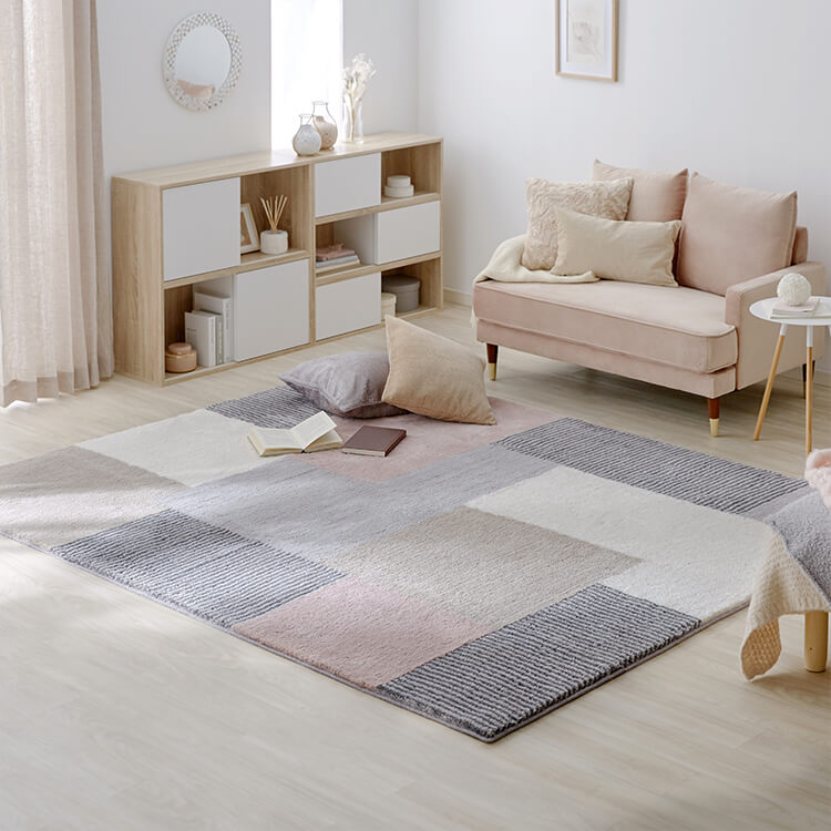 長方形シャギーラグ(250x200cm) 約3畳 洗えるくすみカラーのカーペット