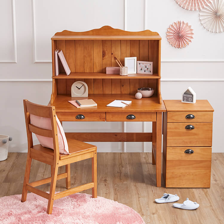 アンティーク調がおしゃれな学習机3点セット(ライトブラウン)ワゴン