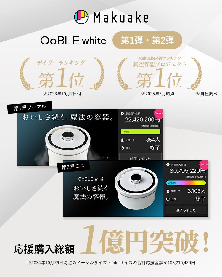 食材のおいしさをキープする真空保存容器「OoBLE black」｜マクアケ