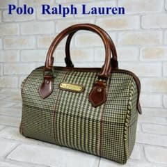 ポロラルフローレン 千鳥格子柄 総柄 ミニボストンバッグ PVCレザー