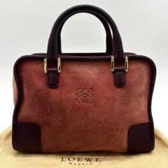 美品】ロエベ アマソナ 28 ハンドバッグ アナグラム スエード ワイン