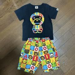BAPEKIDS ネイビーTシャツとキャラクター柄パンツセット 100cm正規品