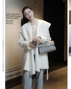 ☆新品タグ付き☆ polaura ショールカラーウールミドルコート オフ