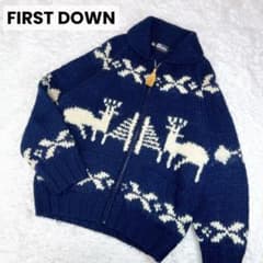 ファーストダウン カウチンニットジャケット フルジップ ネイティブ柄