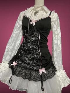 レア00s桃リボン小悪魔姫ギャルレースランジェリーミニワンピ