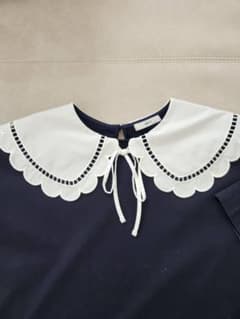 yori スカラップカラー 半袖ブラウス F ネイビー - メルカリ