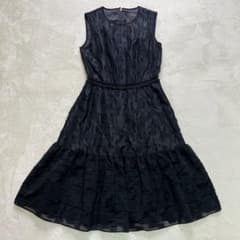 フォクシー FOXEY フレアワンピース ロング ノースリーブ 総柄 38 黒