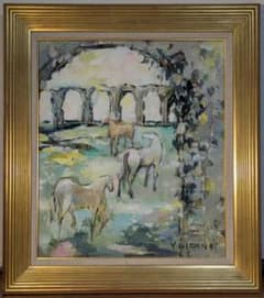 昭和レトロ 大型額縁 肉筆 岸壁の松 海 風景画 油絵 油彩画 絵画