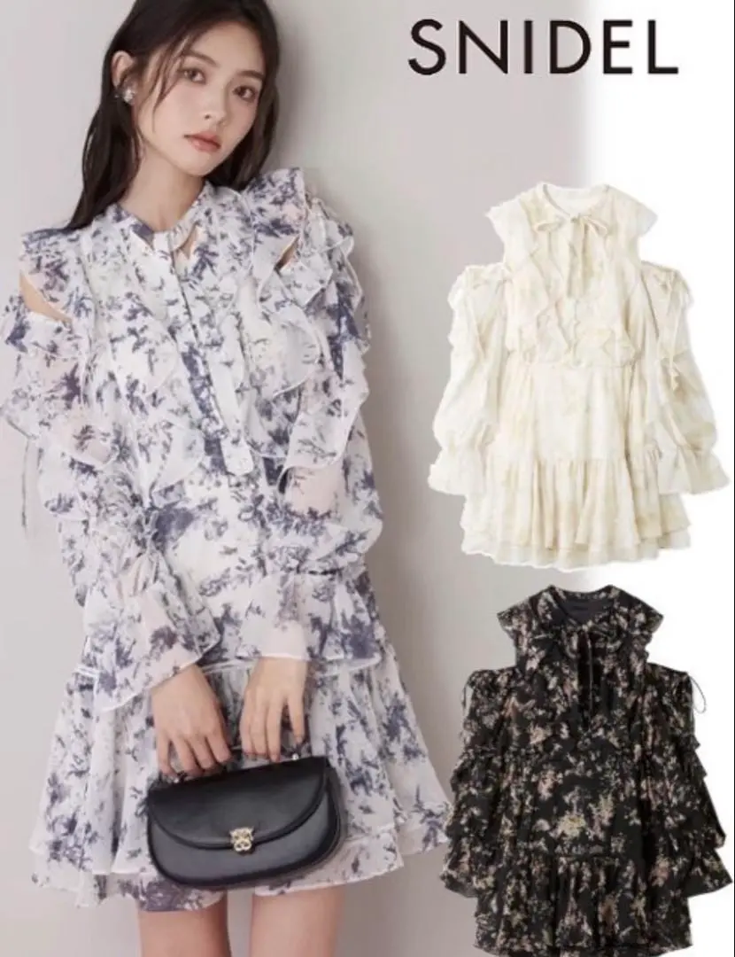 2026年最新】snidel スナイデル プリントフリルシフォンミニワンピース