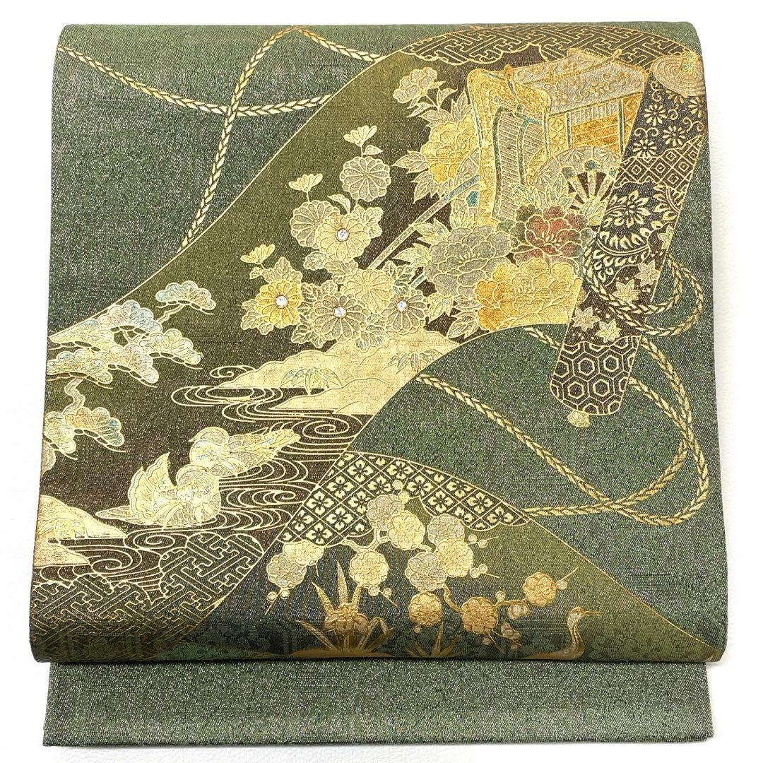 V1869 ○高級 正絹 螺鈿 袋帯 オシドリ 鶴 - メルカリ