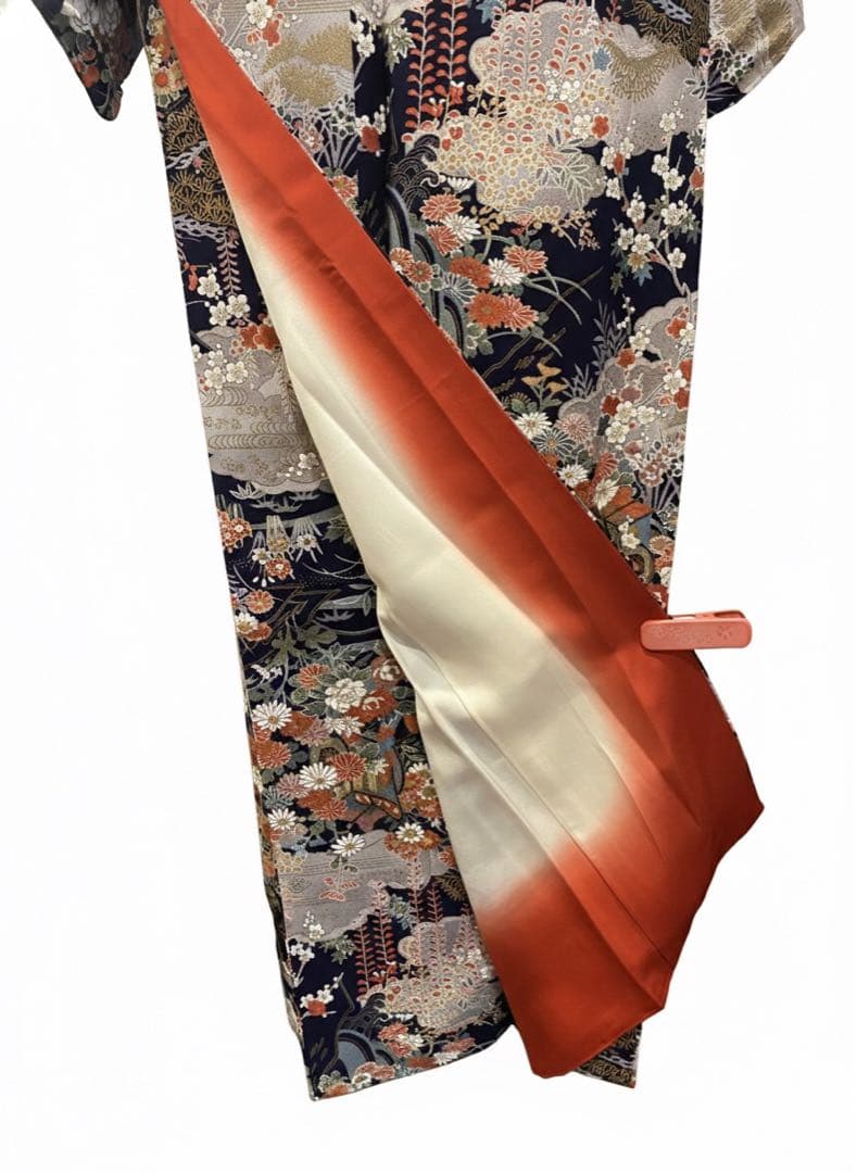 未使用小紋 御所車風景花紋 金彩入り 身丈裄長 正絹 おしゃれ着に