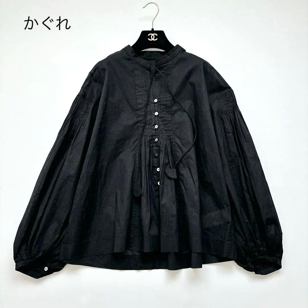 未使用に近い✨かぐれ 25AW コットンオーガンジーブラウス ブラック フリー かぐれ ブラウス シャツ コットンシルクフリルブラウス レディース