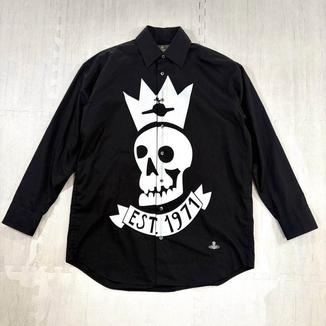 ヴィヴィアンウエストウッド マン スカルプリント オーブ刺繍 シャツ