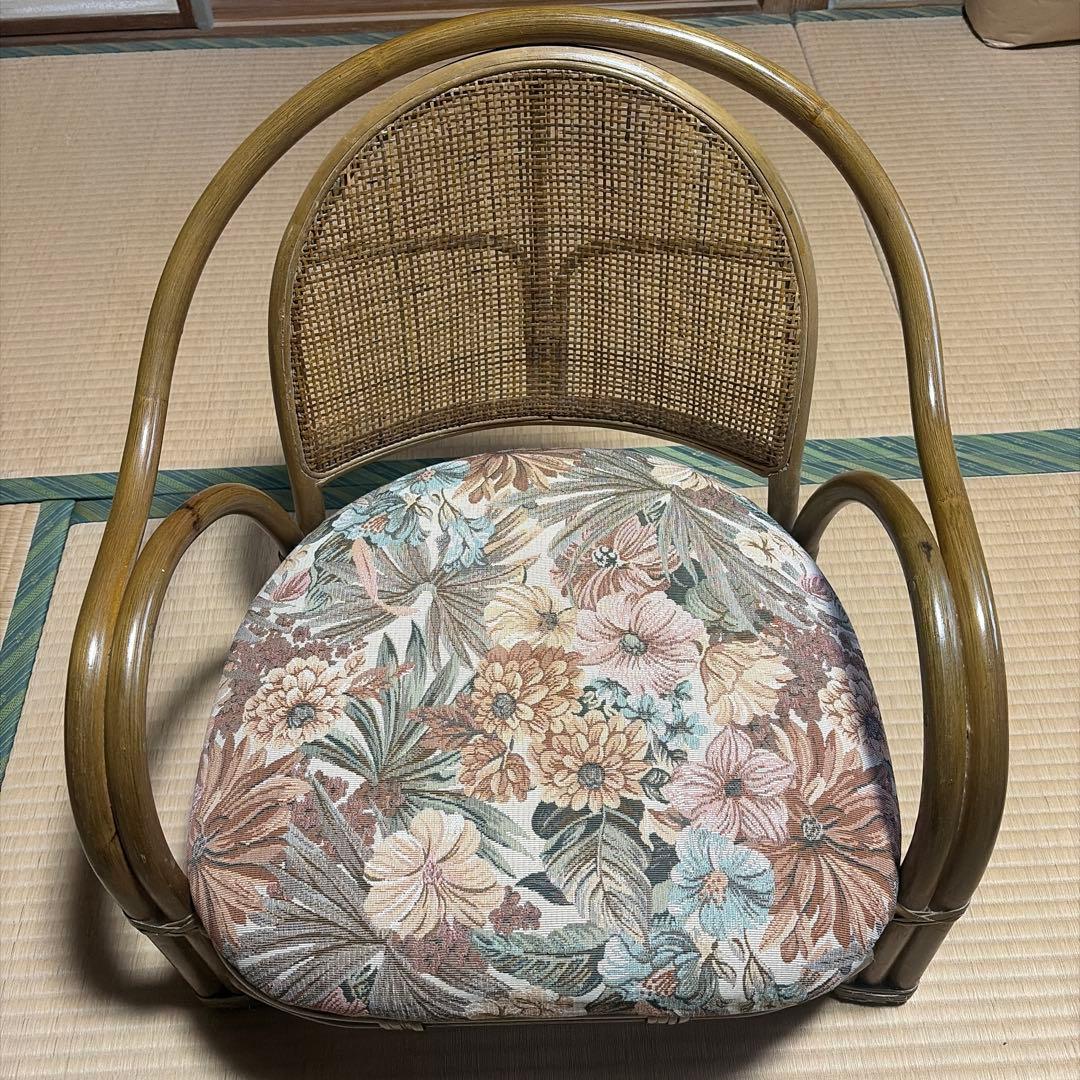 オールドラタン 籐 椅子 アームチェア 昭和レトロ 花柄 ヴィンテージ
