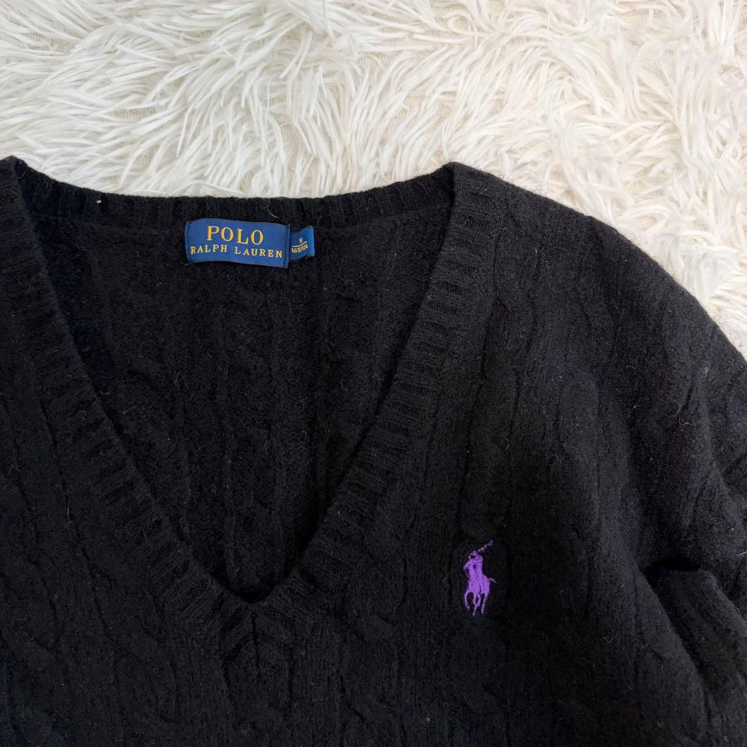 美品】ポロラルフローレン ケーブルニット カシミヤ混 Vネック