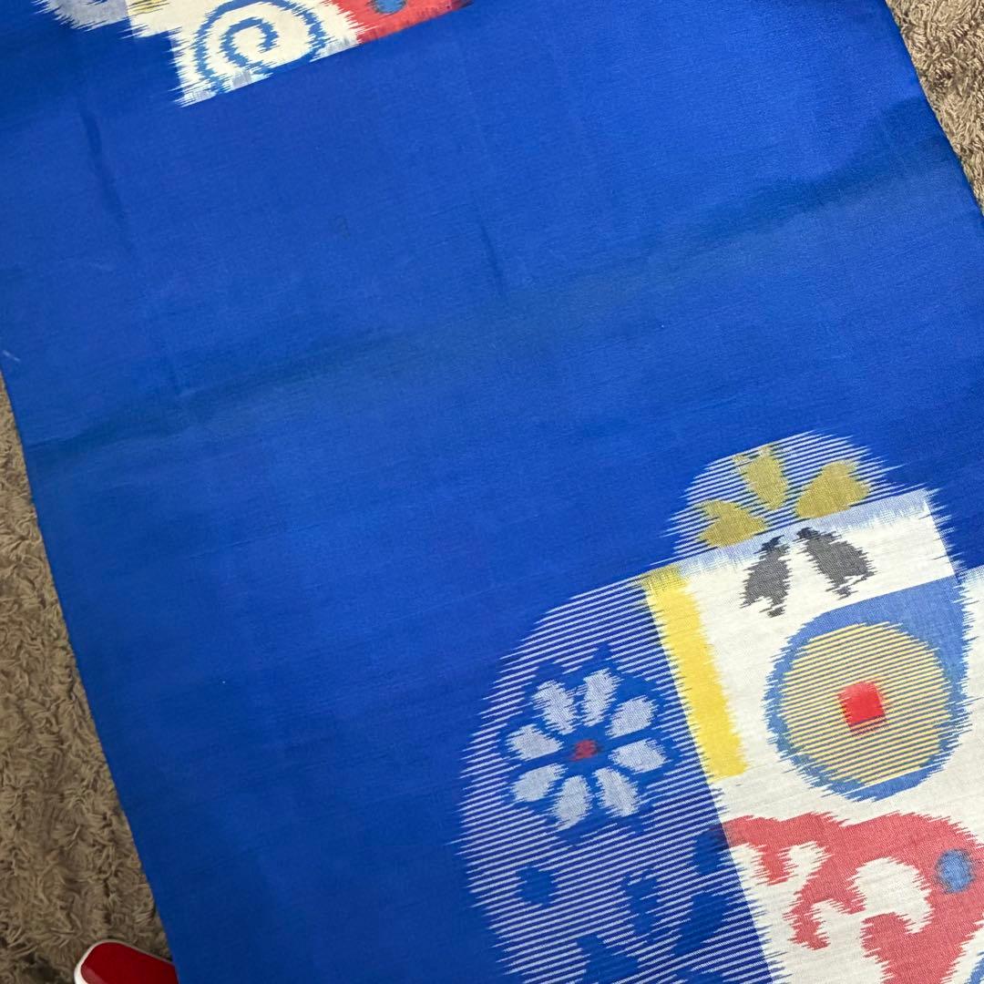 極美品】【銘仙】【単衣】身丈157 ロイヤルブルー 幾何学丸紋 トール