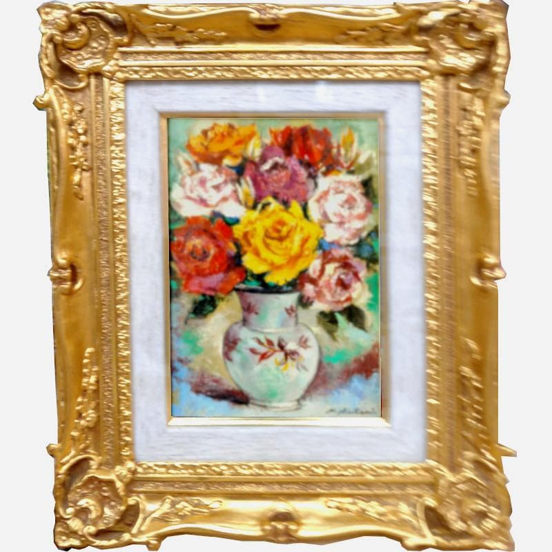 ☆奥谷全弘☆「 薔薇 」油絵　SM 奥谷全弘「バラ」油絵・F3号 絵画買取・販売の小竹美術