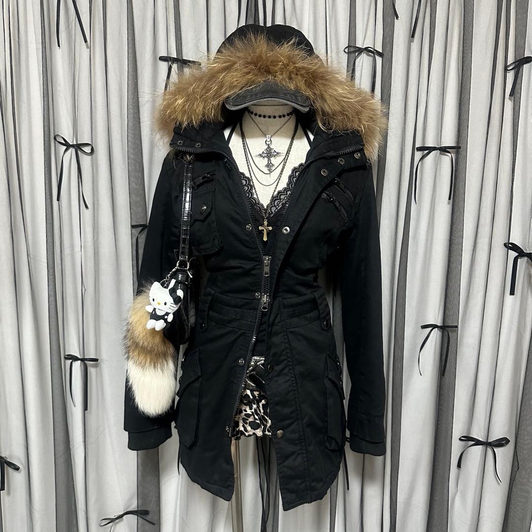 平成ギャル y2k リアルファー ミニタリー モッズコート フェアリー