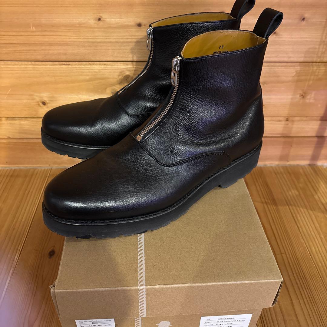 Tomo&Co COW LEATHER BOOTS BLK28 美品 Genuine Cow Hair Square Toe leather boot-H423304 | Genuine Leather