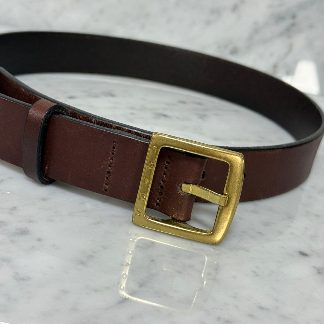 COACH コーチ ベルト 本革 レザー ブラウン シンプル 無地 金 ゴールド