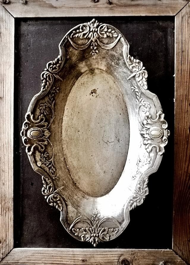 フランス 34.5c 銀の薔薇とメダリオンとシルバープレートトレイ アンティーク