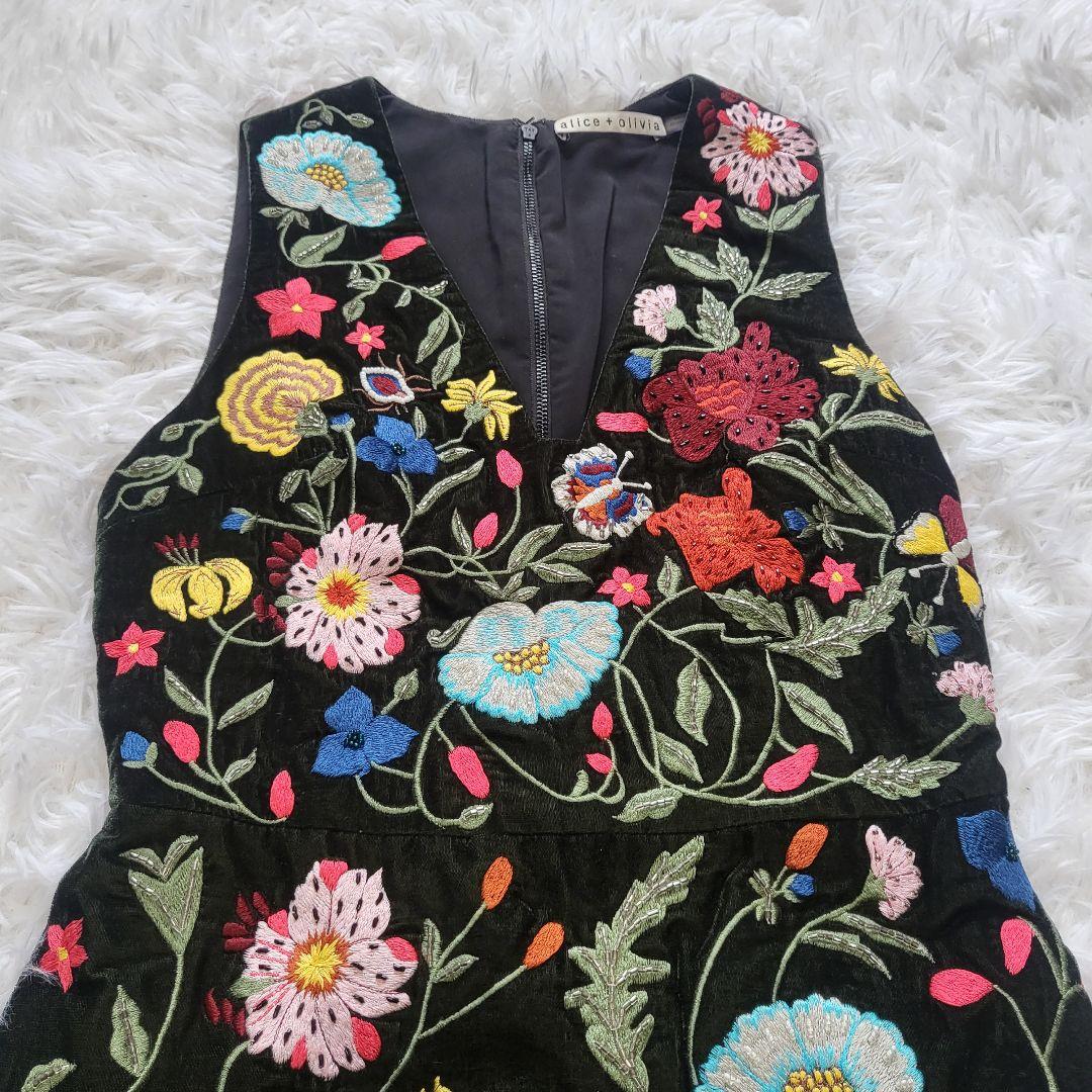 alice+olivia アリスオリビア 花柄刺繍ワンピース ミニドレス xs