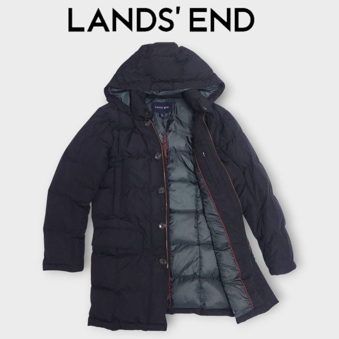 Lands' End（ランズエンド）フーデッドロングダウンコート S ランズエンド（LANDS' END） ダウンジャケット S ネイビー メンズ 古着
