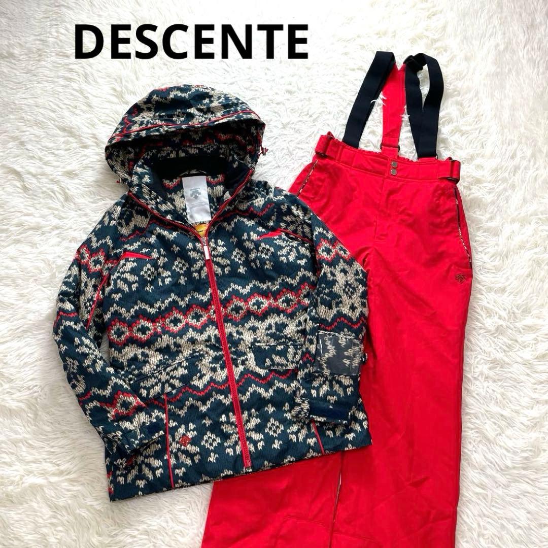 お洒落✨デサント スキーウェア セット 上下 M ニット柄 レディース 赤 緑 デサント（DESCENTE）（メンズ、レディース）スキーウエア INSULATED