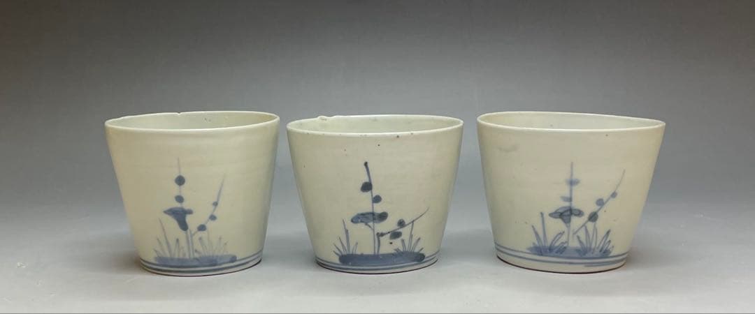 初期伊万里　古伊万里　松竹梅　蕎麦猪口　3客　Ka492 古伊万里 染付 松竹梅図案文 そば猪口 1客 明治時代 個体B | iichi