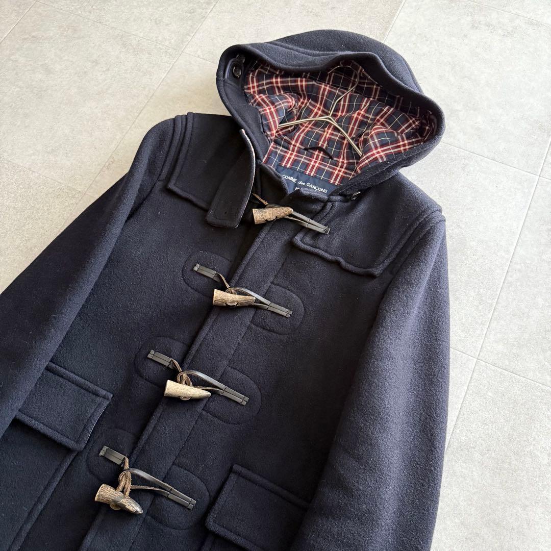 コムデギャルソンオム ダッフルコート チェック ウール AD2009 黒