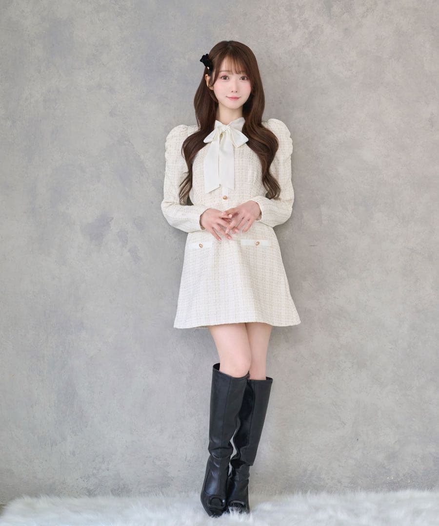 ロゼミューズ Ribbon tie tweed mini onepiece Ribbon tie tweed mini onepiece – BUNNY APARTMENT