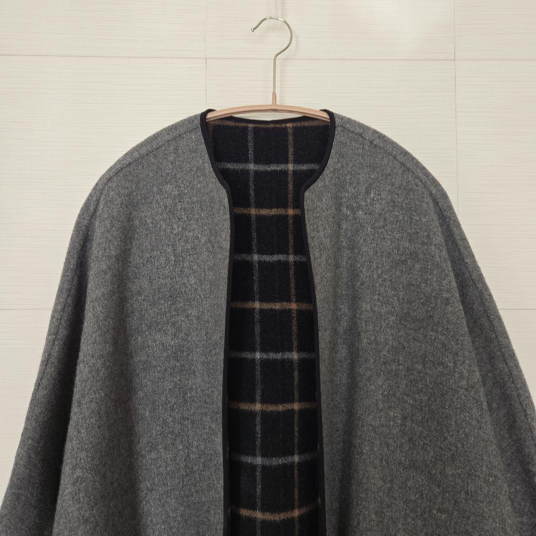 モガ グレー&チェックのリバーシブル 2フェイスWoolコート