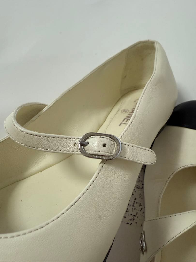 シャネル メリージェーン バレリーナ フラットシューズ ホワイト