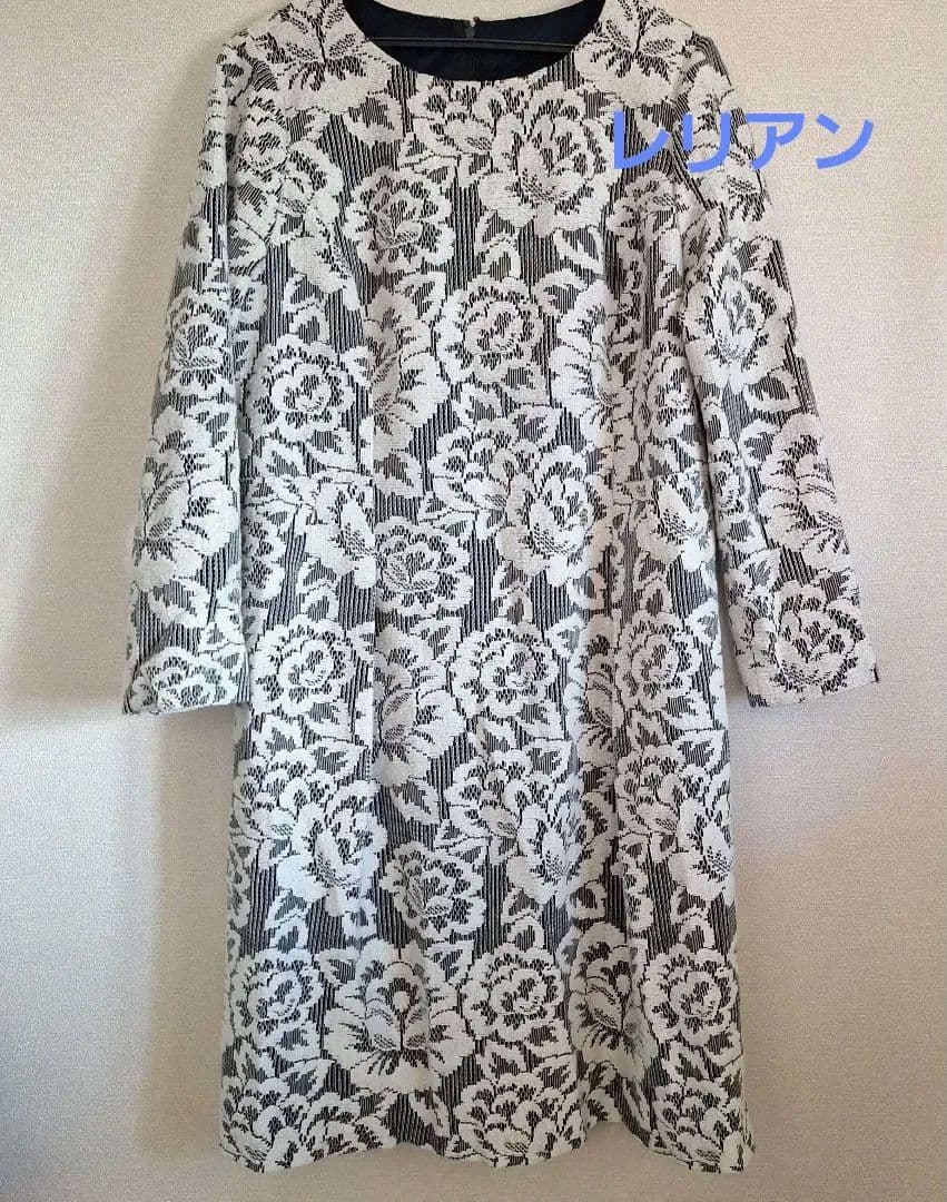 レリアン花柄織り 長袖ひざ丈ワンピース　サイズ13+ ワンピース|レリアン | レリアン公式オンラインストア