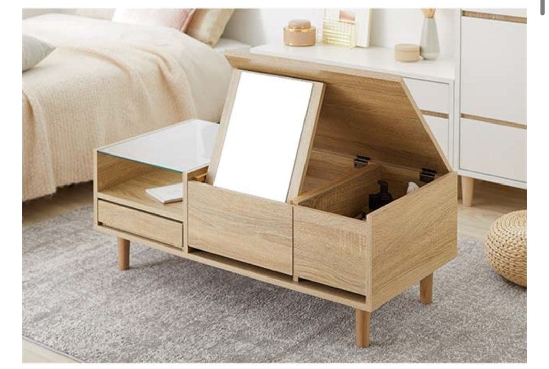 LOWYA ロウヤ ドレッサーテーブル ローテーブル 収納付きドレッサー ドレッサーテーブル ディスプレイ収納付き 可動ミラー付き ロー