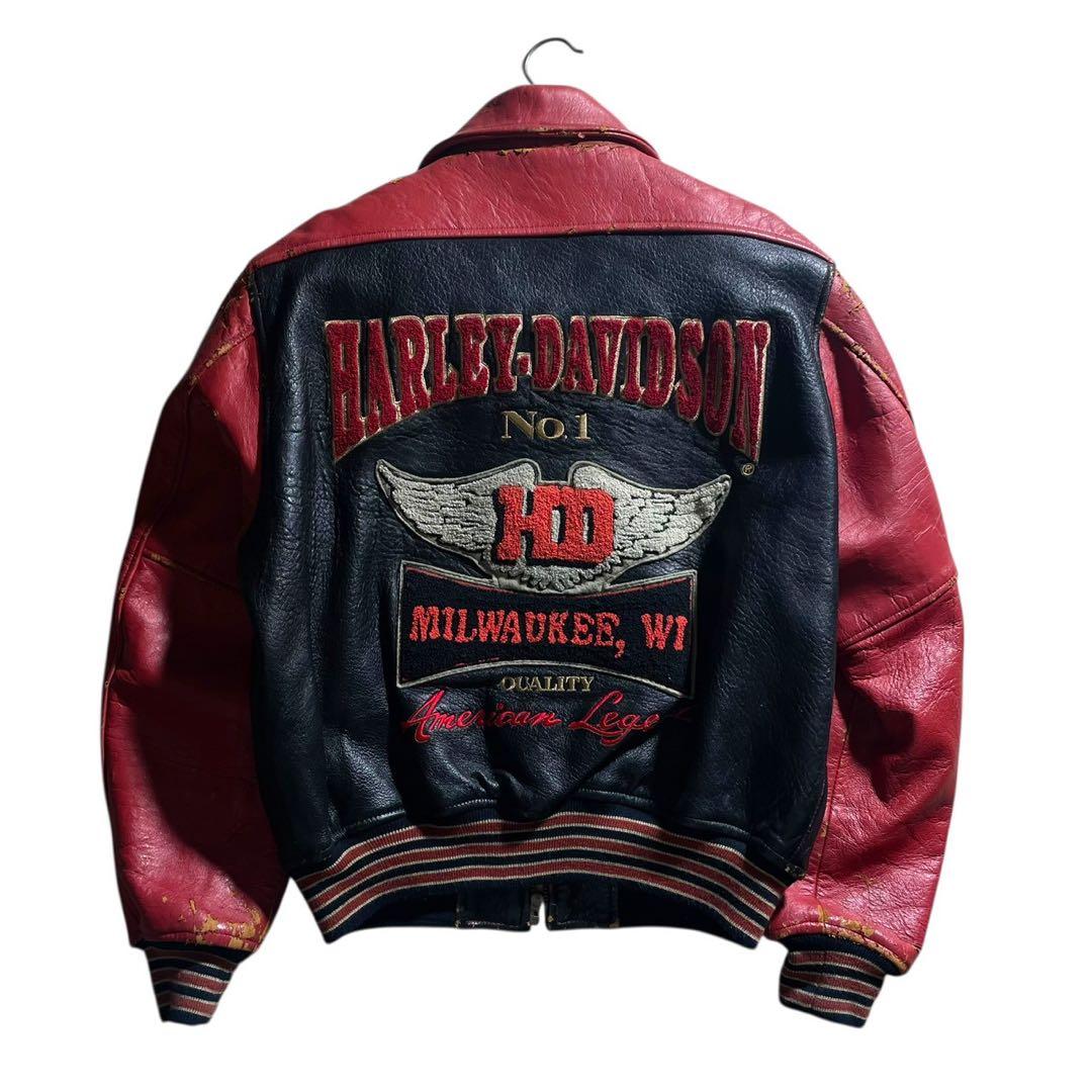 【雰囲気抜群】ハーレーダビッドソン　オールレザー　スタジャン　羊革　ラムレザー 即決 HARLEY DAVIDSON メンズ M オールレザースタジャン ハーレー