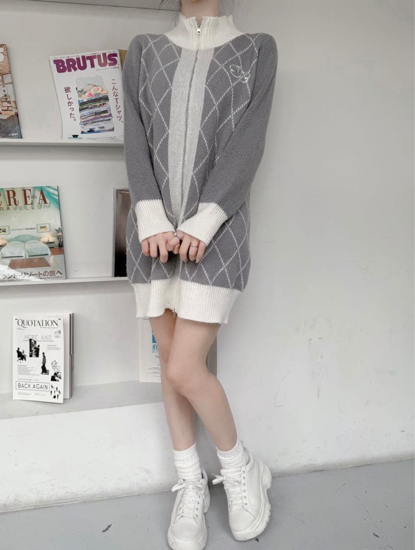 diagonal check papillon knit op Lumignon - メルカリ