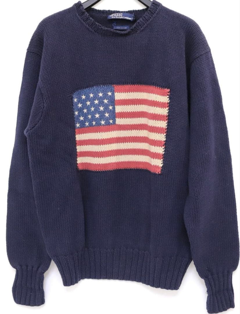 M*す様 ラルフローレン ニット セーター 星条旗 アメリカ国旗 Ralph L 90's Polo Ralph Lauren 