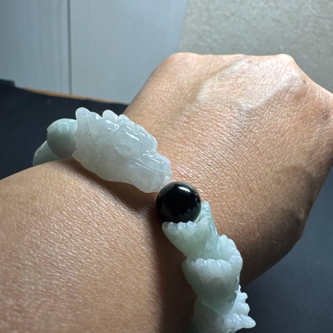 魔除けの王様モリオン黒水晶&全ての繁栄 翠製 龍神ブレスレット