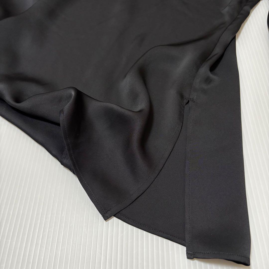 27日発送 【ウィムガゼット】サテン 長袖 ブラウス ブラック クルー