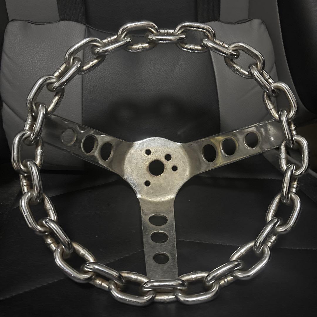 チェーンステアリング　当時物？ チェーンステアリング Chain Steering Wheel 11インチ 28cm クローム