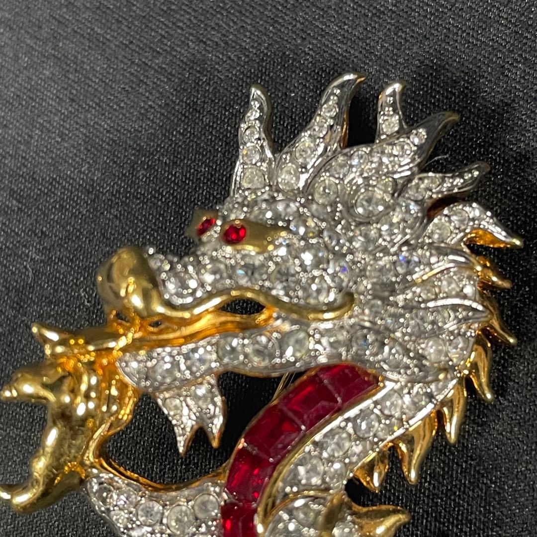 希少 SWAROVSKI スワロフスキー ドラゴン 龍 ブローチ コサージュ