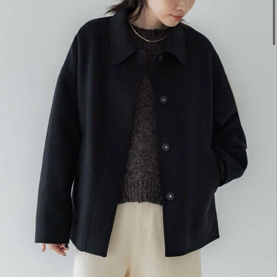 crewre クルーレ 2wayウールリバーショートコート サイズ3 ブラック カシミヤ混ウールリバー・2WAYショートコート/DoCLASSE