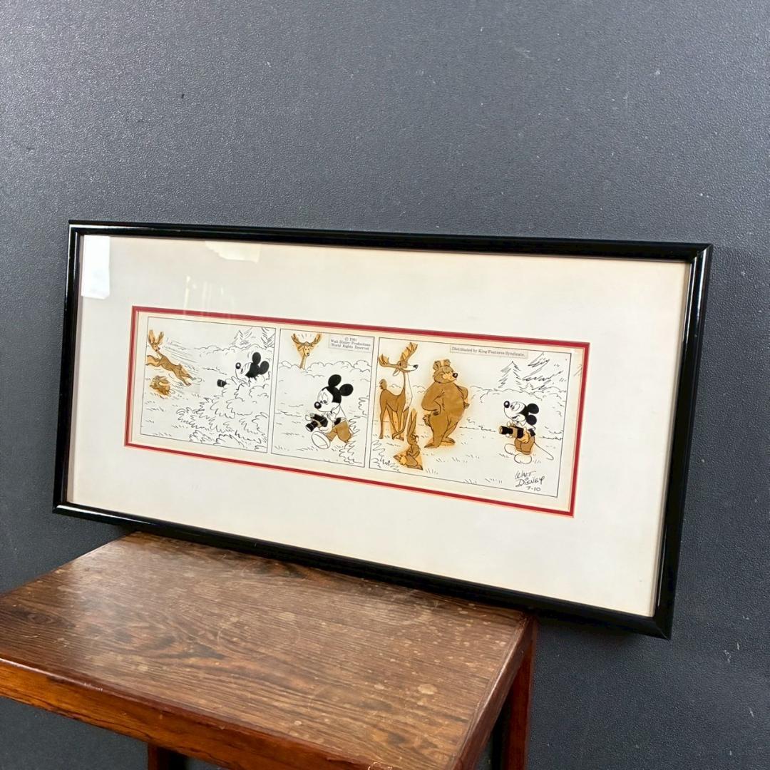 ウォルト・ディズニー ミッキーマウス3コマ漫画 原画 1961年 直筆