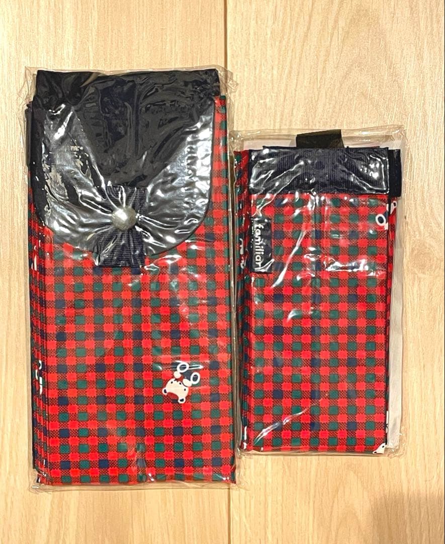 【新品】ファミリアfamiliar エコバッグ S、Mセット　赤チェック ✨新品未使用✨ファミリア☆シュパット エコバッグ S 赤系チェック