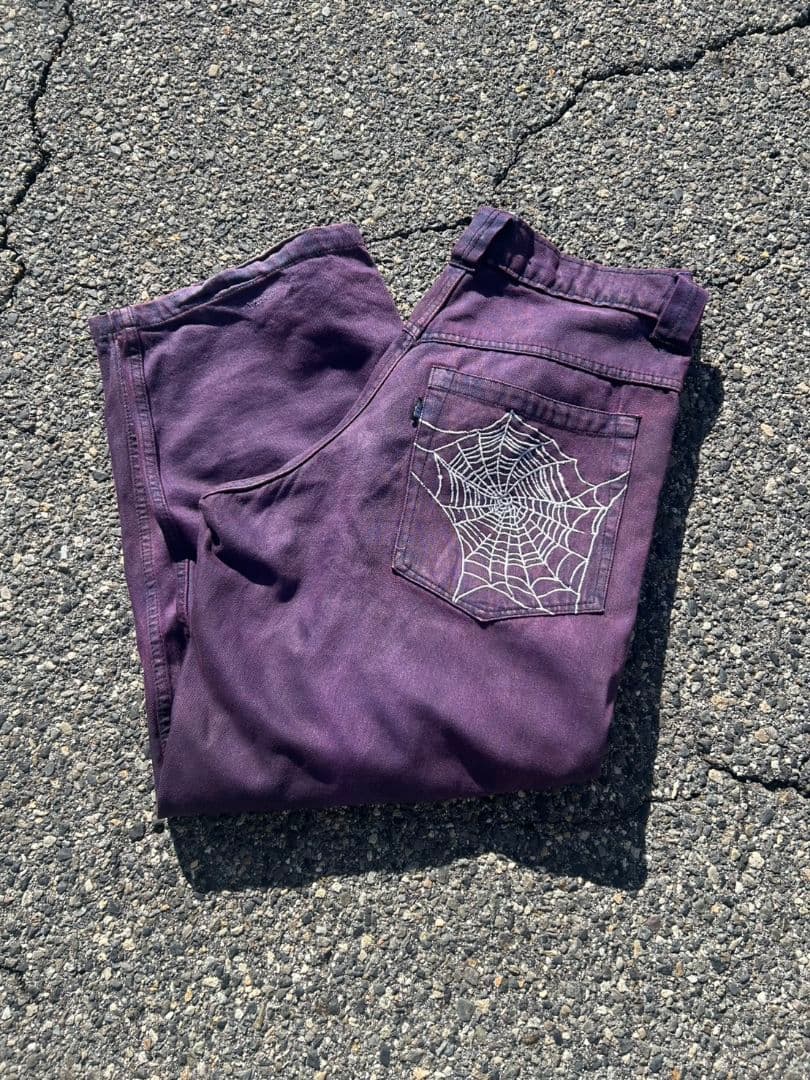 Earl skateboards 紫 デニムパンツ 蜘蛛の巣刺繍 - メルカリ