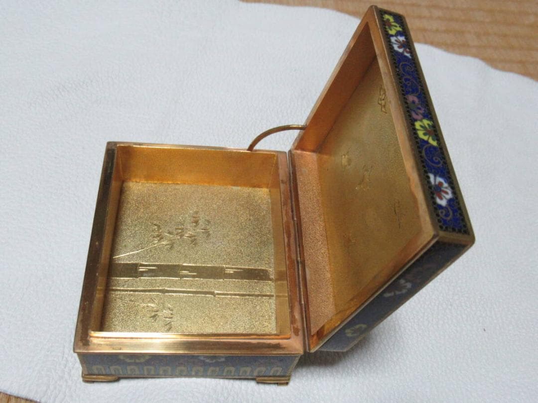 希少 明治30年◇京七宝 稲葉七宝 内金鍍金(竹/雀) 外観(花鳥図) 小物