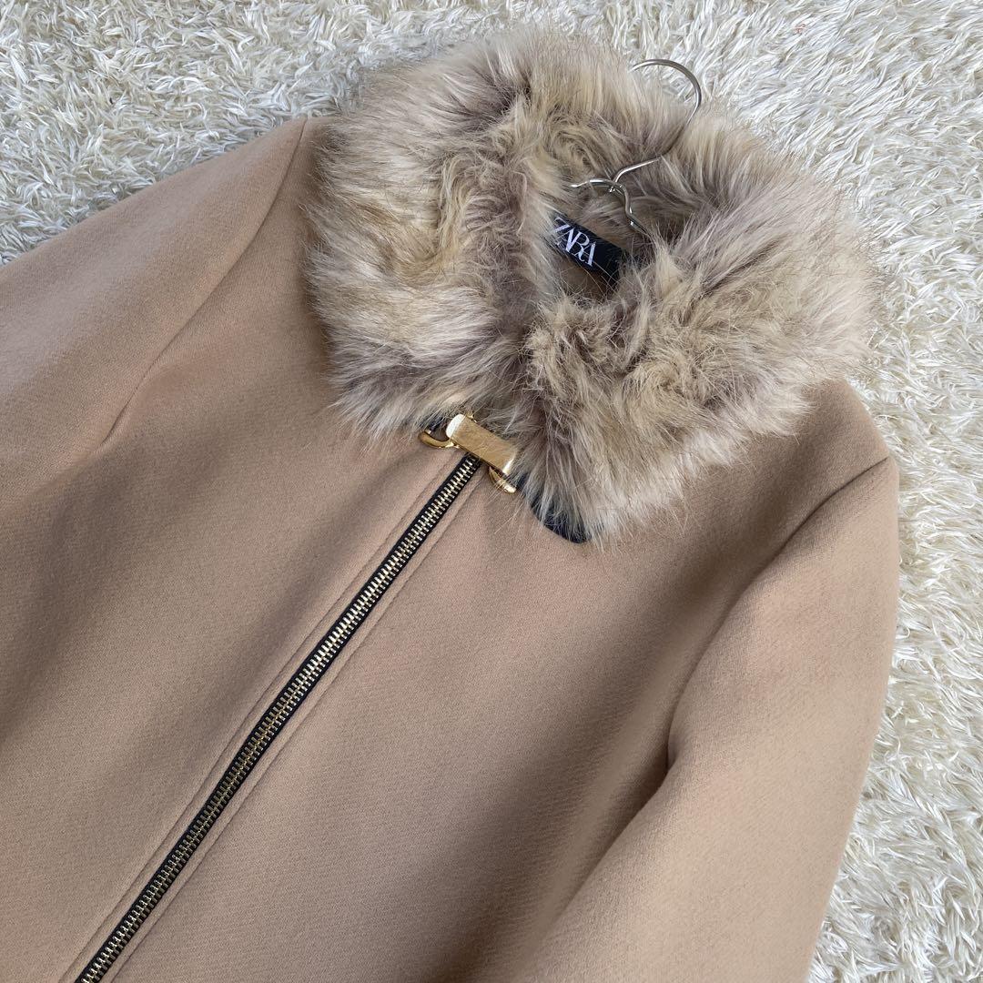 美品】ZARA MANTECO 2way ファー付き コート ベージュ - メルカリ