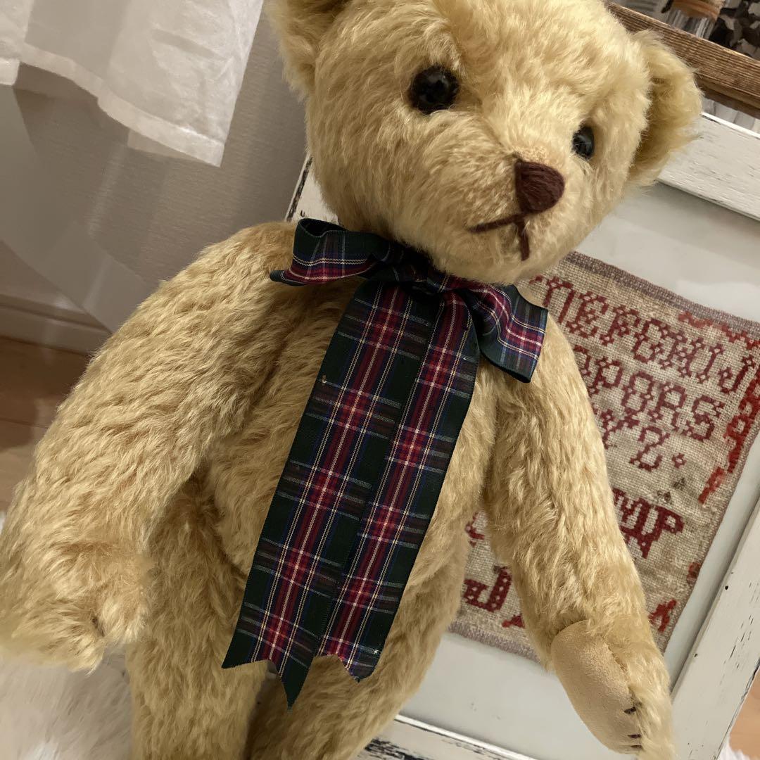 テディベア 30cm リボン ヴィンテージベア アンティークテディベア 蚤の市~ アンティークベア テディベア | こりすのパン屋Base店 （世界の蚤の市